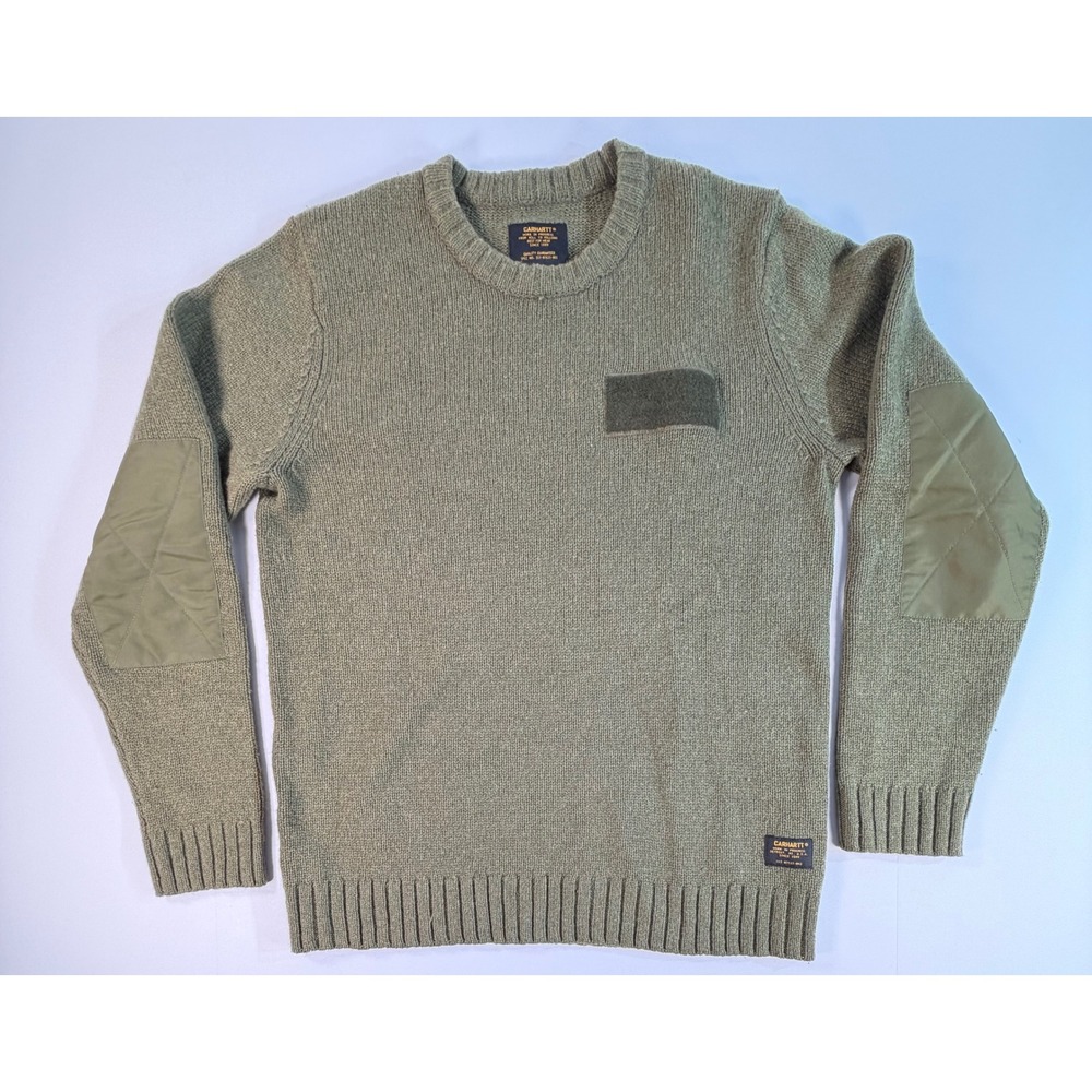 Carhartt WIP Military Crewneck Sweater Olive Green Patch Small 313-07621-061